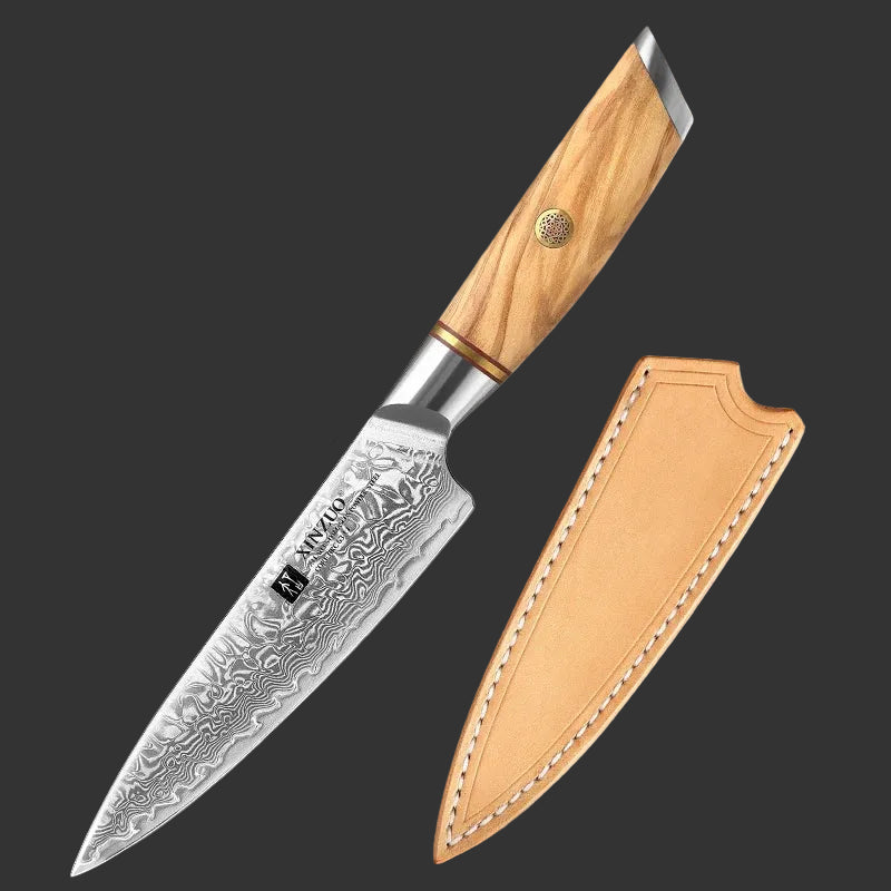 XINZUO 5" inch Utility Knife Kitchen Knives Japanese 73-layer Powder Steel Core Damascus Steel 62-64 HRC Vegetable Peeling Knife