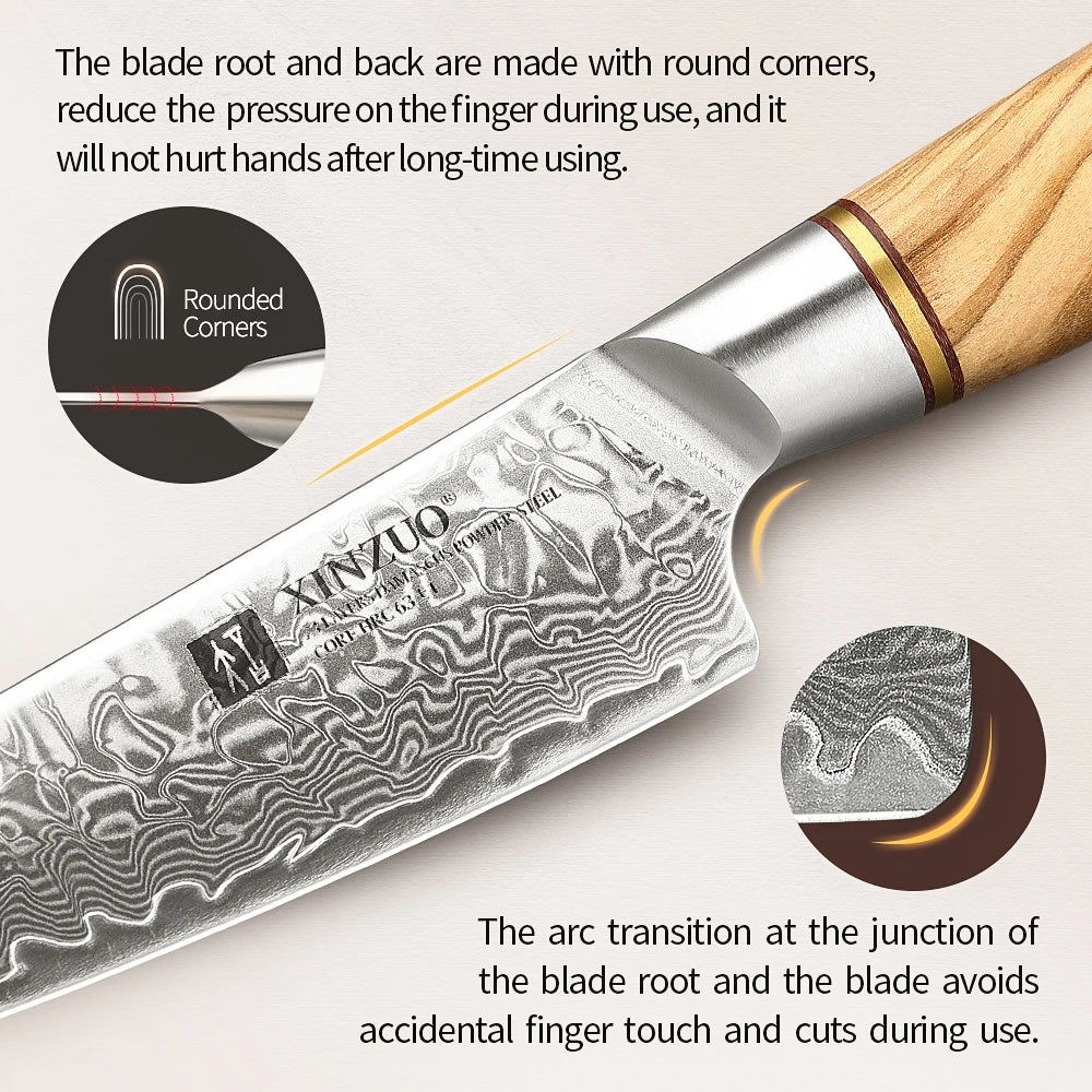 XINZUO 5" inch Utility Knife Kitchen Knives Japanese 73-layer Powder Steel Core Damascus Steel 62-64 HRC Vegetable Peeling Knife