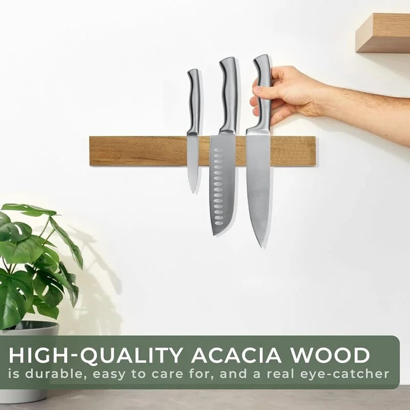 Magnetic Knife Holder for Wall 16 inch Acacia Wood Knife Strip, Powerful Magnet Knife Hanger Knife Bar for Kitchen knives